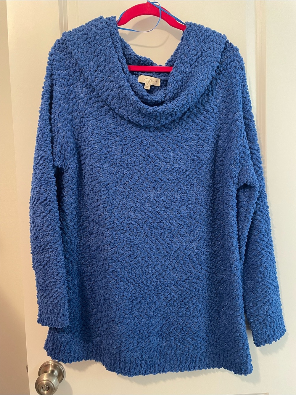 Umgee-Cozy Cowl Neck Popcorn Sweater - Blue